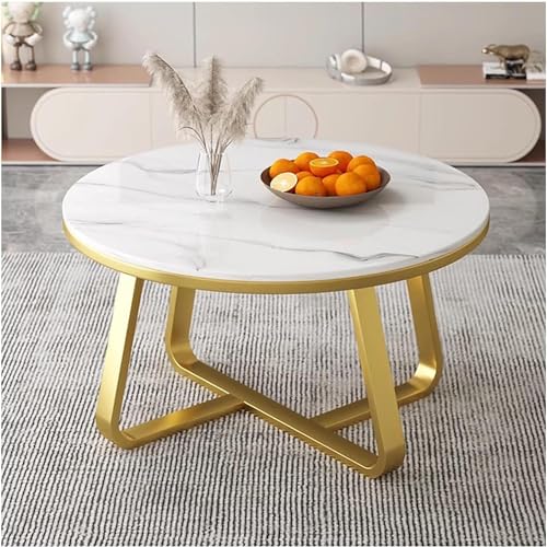 Image of Shoppee Coffee Table - Modern 2-Tier with Faux Marble Top and Gold Metal Frame - Stylish Center Table for Living Room, Sofa Table, Elegant Cocktail Table for Home, Office, White & Gold