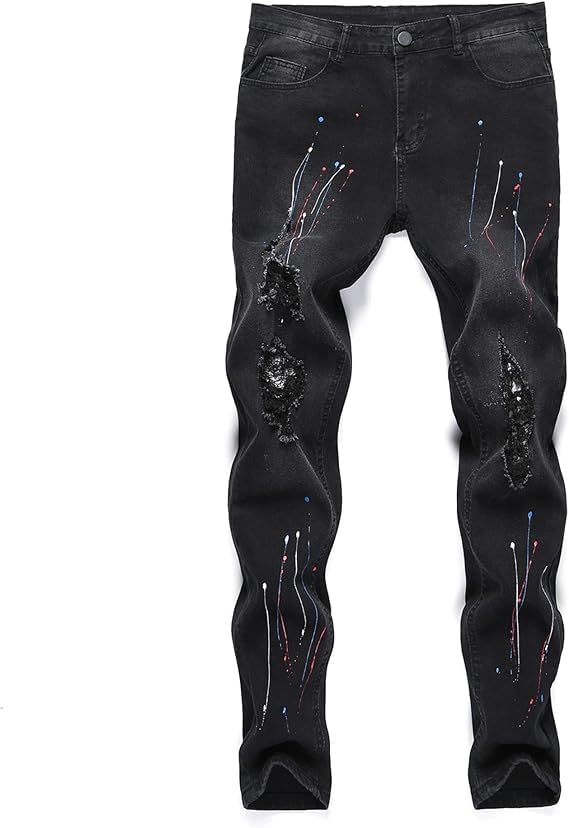 Stretch Skinny Ripped Jeans for Men Slim Fit Straight Leg Denim Pants Fashion Vintage Distressed Biker Jeans