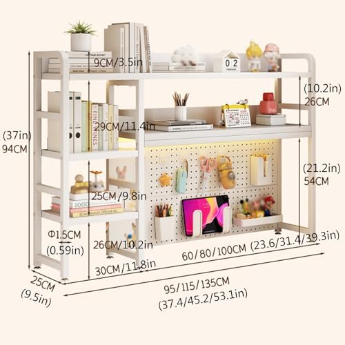 White Wood Desk Hutch for College Dorm, Desktop Bookshelf & Storage Rack, Multipurpose Pegboard Bookcase for Students, Computer Desk Organizer, Home Office Furniture