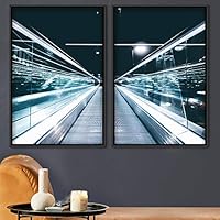 2 Piece Framed Canvas Wall Art Abstract Colorful Art Lights Canvas Prints Home Artwork Decoration for Living Room,Bedroom - 16