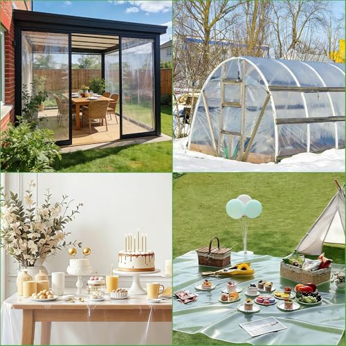 HuaMuDM 2 x 2M Polyethylenfolie Transparent Gewächshausfolie, Reißfest Gartenfolie aus Polyethylen, Extra Dick Polyethylen Folie Transparent Gewächshausfolie, für Gartenarbeit Treibhaus Folientunnel