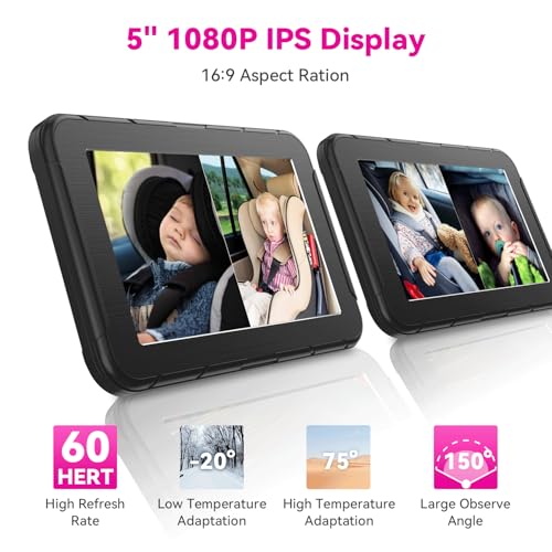 Image of Baby Car Camera for 2 Kids 1080P Split-Screen Monitor Dual Cam Rear-Facing Cameras IR Night Vision 360 Rotatable Backseat Screen, Car Seat Mirror Alternative (2 Cameras with 5'' monirtor)