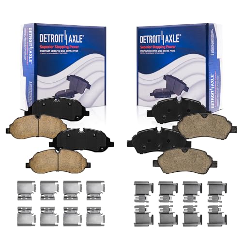Image of Detroit Axle - 4pc Brake Pads for Ford Transit-150 250 350 HD, 4 Front and Rear Ceramic Brake Pads w /Hardware Replacement