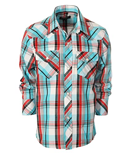 Image of Gioberti Boys Casual Western Plaid Long Sleeve Pearl Snaps Shirt