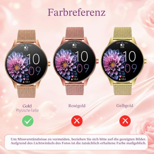 Smartwatch Damen mit Bluetooth Anrufe Fitnessuhr: 1.27" HD Touchscreen Smart Watch mit Herzfrequenz Schlafmonitor Schrittzähler 100+… – Ansicht 8
