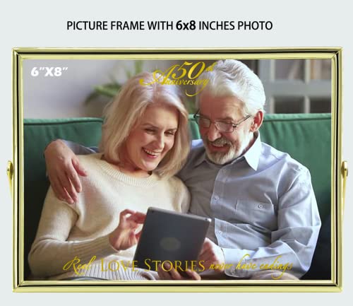 50Th Wedding Anniversary Picture Frame, Gold Metal Floating Picture Frame For Anniversary, Fits For 4X6-6X8 Inches Photo (Tabletop Display） #TOP4