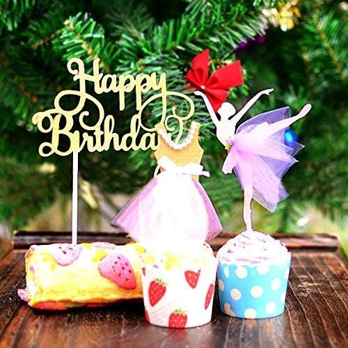 PuTwo Handmade 1 Count Happy Birthday Cake Decorating Birthday Cake Toppers - Gold