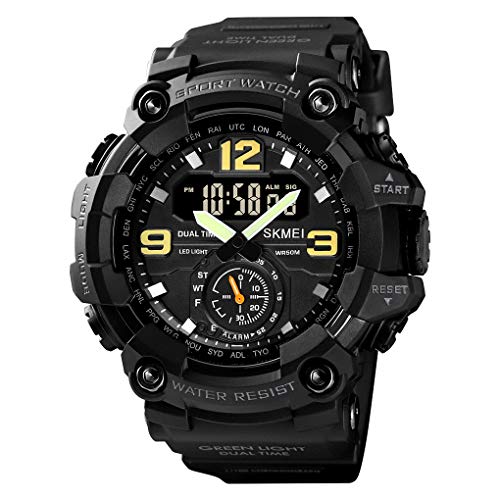 Bveufnd Reloj deportivo digital para hombre, reloj de pulsera militar LED con doble pantalla de tiempo, a prueba de golpes, esfera grande, relojes de pulsera para hombre, relojes despertadores impermeables para exteriores, Digital