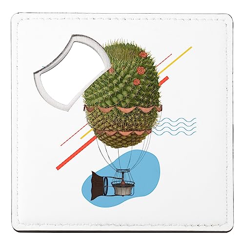 Favoloso sottobicchiere apribottiglie mongolfiera cactus pianta collage arte surrealismo 1 unità (92 x 92 mm)