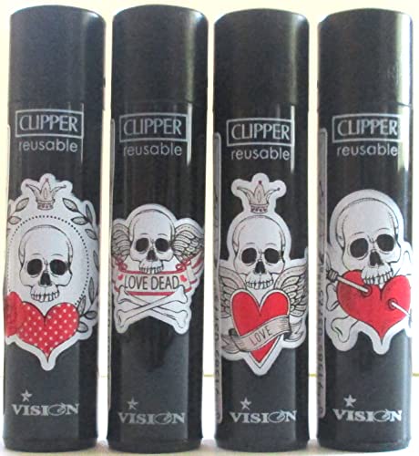 Clipper Lighter 4 Pack (Love Skulls) miniatura 1