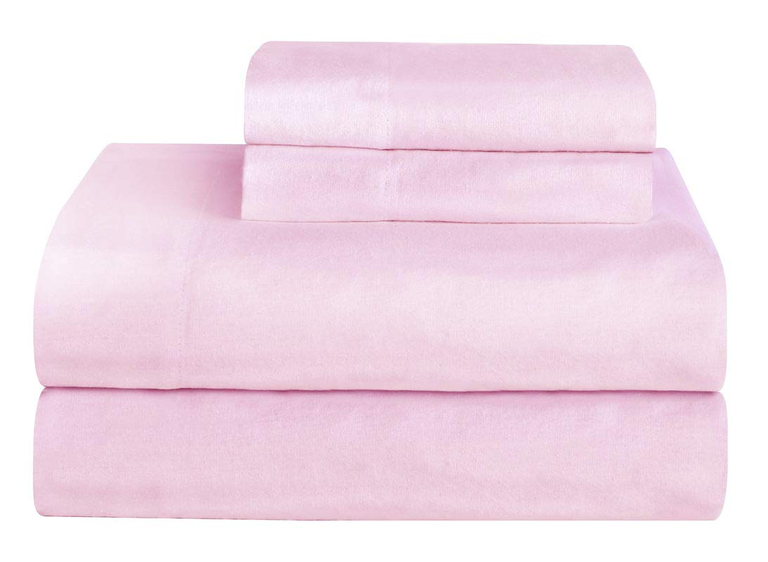 Amigozone Pink Brushed Cotton Thermal Flannelette Fitted Sheet Flat Sheet With Pillowcases Sheet Set, Single