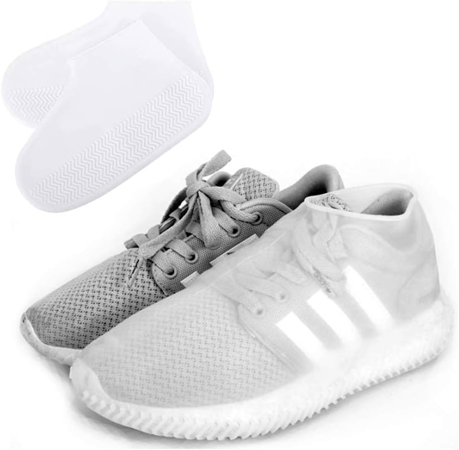 Reusable Silicone Boot and Shoe Covers, Waterproof Rain Socks, Silicone Rubber Shoe Protectors for Outdoor Protection - 1 Pair(2 PCS) (Medium, Clear White)