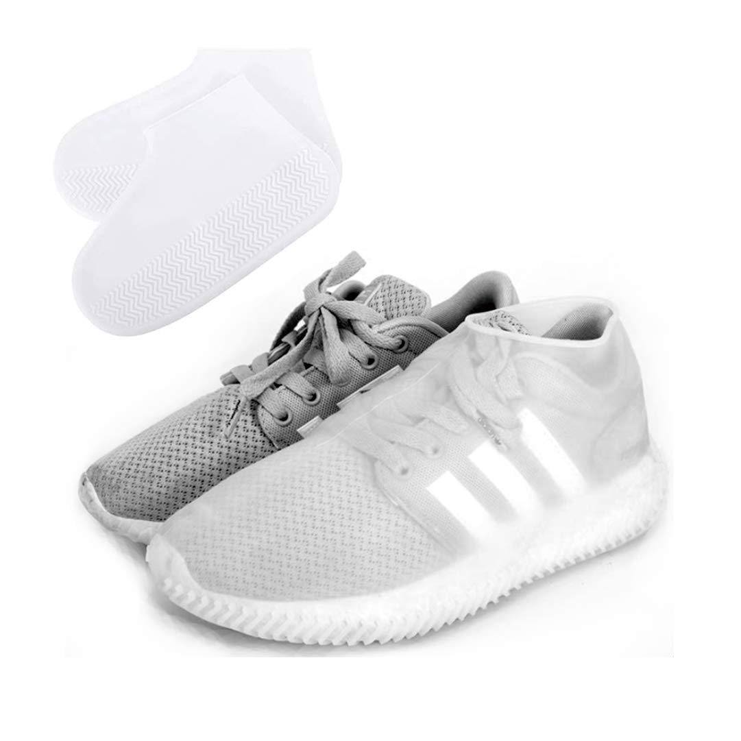 Reusable Silicone Boot and Shoe Covers, Waterproof Rain Socks, Silicone Rubber Shoe Protectors for Outdoor Protection - 1 Pair(2 PCS) (Medium, Clear White)
