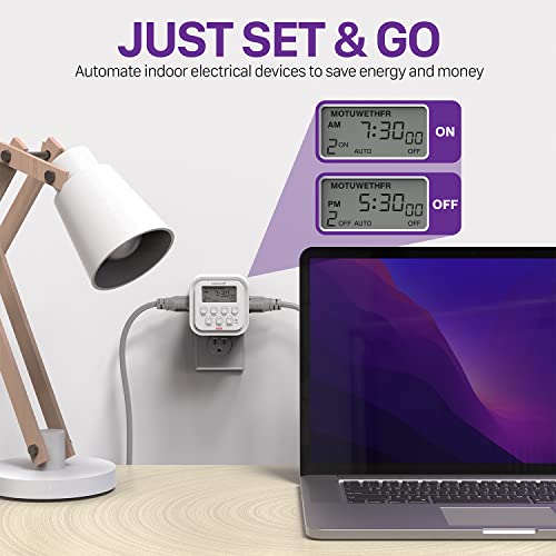 Image of Fosmon 7 Day Digital Timers for Electrical Outlets, Indoor Plug-in Light Timers Switch Programmable, Electric Wall Plug for Lamp, Grow Reptile Lights, Aquarium, 15A /1875W, Grounded- 2 Pack