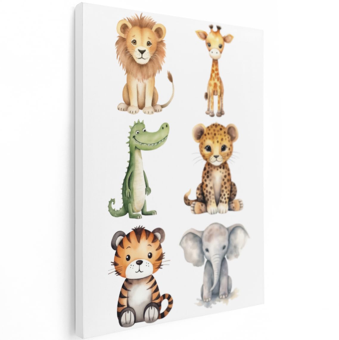 Artaza Tableau Décoration Murale Animaux Safari Bébé - 60x80 cm - Deco Murale Lion Girafe - Impression Sur Toile Tigre Elephant - Peinture Chambre Enfant - Aquarelle