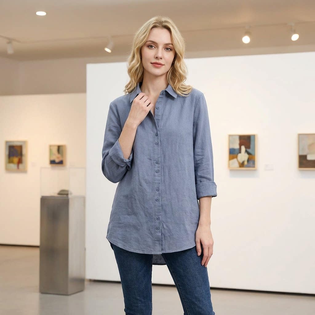 Camicia Donna,Camicie da Donna in Cotone Spazzolato a Tinta Unita, Eleganti Bluse a Maniche Lunghe per L'Ufficio.