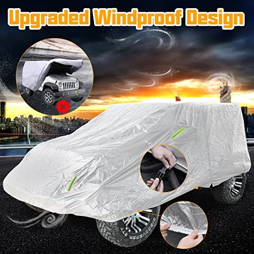 Image of Winunite Silver Outdoor Full Car Cover Compatible with Jeep Wrangler CJ YJ TJ JK JL 4-Door 1965-2023 Waterproof Rain Protector All Weather Sun, Snow Car Covers with Driver Door Zipper