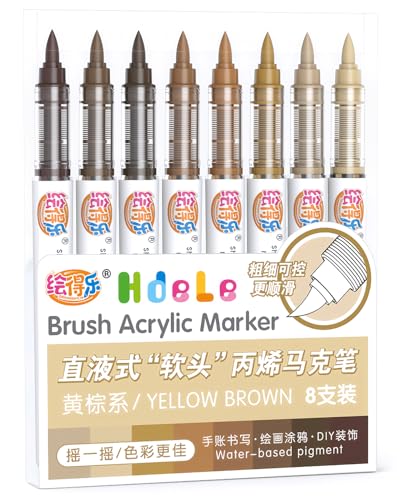 Guangna Brown Acrylic Paint Markers, Brush Tip Acrylic Paint Pens for Pumpkin Paint, Christmas Art, Rock Painting, Wood, Glass, Ceramic, Canvas, Stone, DIY Crafts