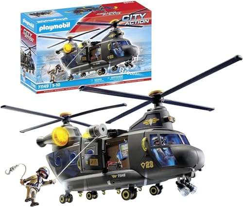 PLAYMOBIL City Action 71149 SWAT-Rettungshelikopter, detailreicher SWAT-Rettungshelikopter mit Licht- und Soundmodul, Sp...