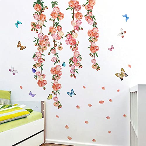 Runtoo Flower Vine Rose Wall Art Decals Peony Floral Wall Stickers for Living Room Girls Bedroom Nursery Wall Decor - Image 3