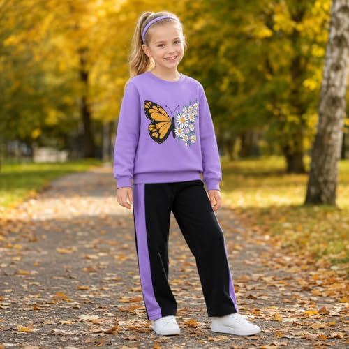Image of Toddler Girls 2 Piece Cute Outfits, Crewneck Sweatshirt with Jogger Pants Kids Clothing Set for Fall Winter