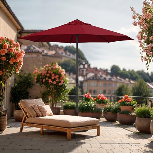 Image of California Umbrella 8-Year Protection 9 Ft Outdoor Patio Umbrella, Solstice Fade-Resistant Fabric, Auto-Tilt, Heavy Duty Aluminum Frame, 8 Reinforced Ribs for Pool or Deck, Bronze Pole
