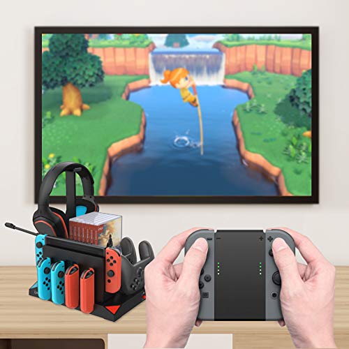 Cooling Charging Dock for Nintendo Switch Pro Controller and JoyCons with Cooling Fan, Multifunctional Storage Rack Charging Stand for Nintendo Switch Accessories and Accessories Headphone Storage - Thumbnail 6