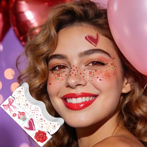 Glitter Freckles for Valentines Day Accessories, 28pcs Sparkle Face Freckles Temporary Tattoos...