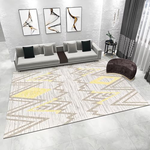 WUTONG Lavables En Lavadora Alfombra Recibidor Crema 80x120cm，Geométrico Moderno Pelo Corto para Comedor,Oficina,Habitacion