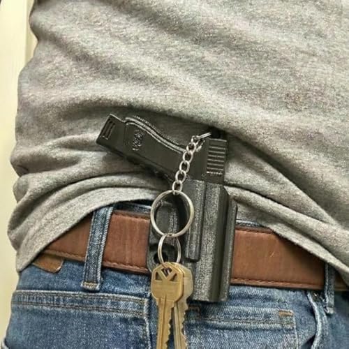 Image of Mini Gun Keychain With Holder Tactical Novelty Pistol Style Key Ring Clip Holster Accessory for Keys or Fob, Compact Gun Keychain Gift for Tactical EDC Fans