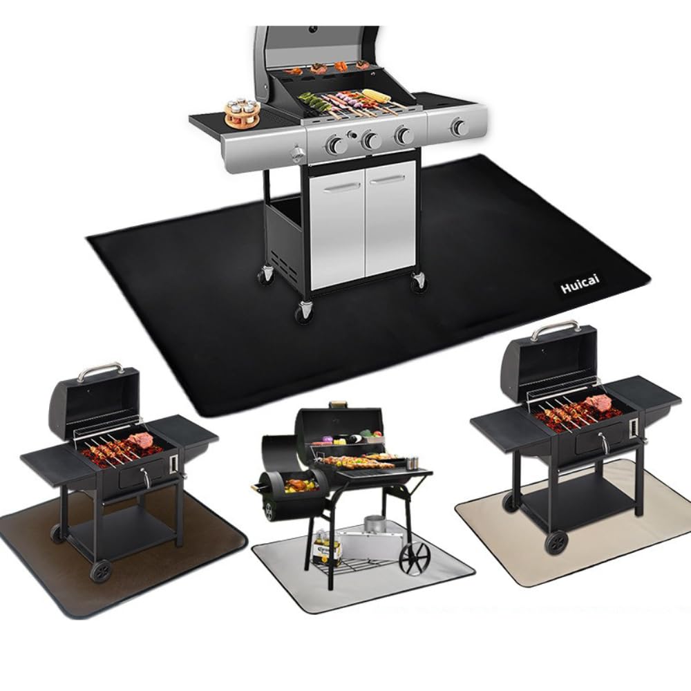 Grillunterlage für Außengrills,Hitzeschutzmatte Grillteppich Grillmatten,Feuerfeste Unterlage,BBQ Matte,Bodenschutzmatte Schutzunterlage für Gasgrill Holzkohlegrill Kamine,Schwarz,127x97CM