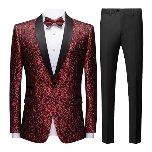 Ensemble Robes Jacquard Fleurs Hommes Costume Smoking Col Rabattu Veste Pantalon