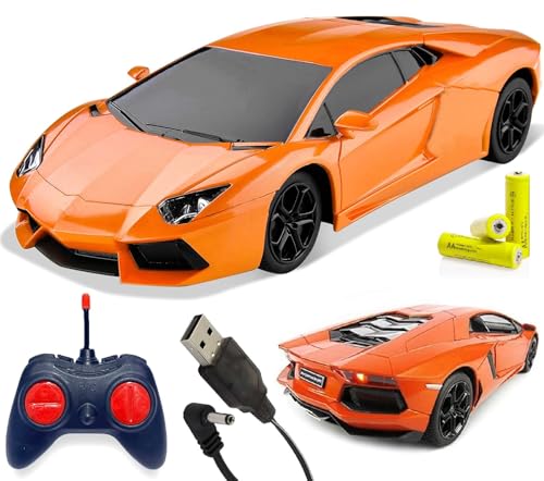 Image of SUPER TOY Remote Control Car for Boys 3-14 Year 1:24 High Speed Racing RC Car Rechargeable Toy for Kids with Charging Cable Birthday Gift Car, Orange