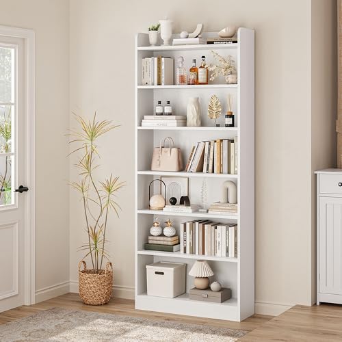 Miniatura 5 de Yaheetech 7 Niveles Estantería De Madera Para Libros,60x24x180.5 Cm,Con Estantes Ajustables Para Salón, Dormitorio Y Oficina, Blanco