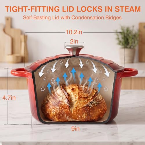 Image of Enameled Cast Iron Dutch Oven Pot with Lid 5.5QT, Sourdough Bread Baking Supplies with Banneton Bread Proofing Basket Set & Starter Jar, Unique Dutch Oven for Bread Baking (Gradient Red)