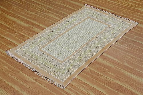 Tapis indien en coton lavable de 0,6x3 m motif géométrique beige marron - 5
