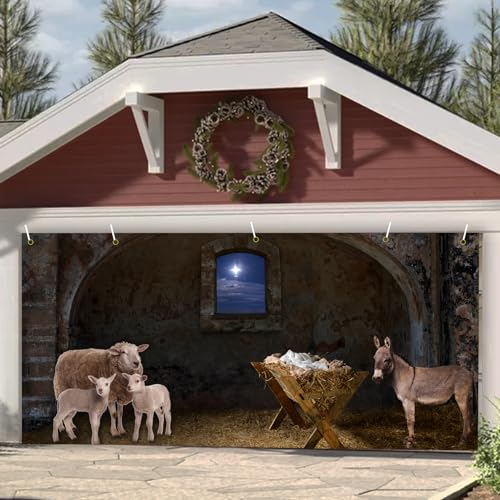 ontigola Holy Nativity Christmas Holiday Garage Door Decorations 6 x 13 ft Christmas Nativity Barn Birth of Jesus Nativity Winter Large Door Cover Decoration Outdoor Holiday Decoration