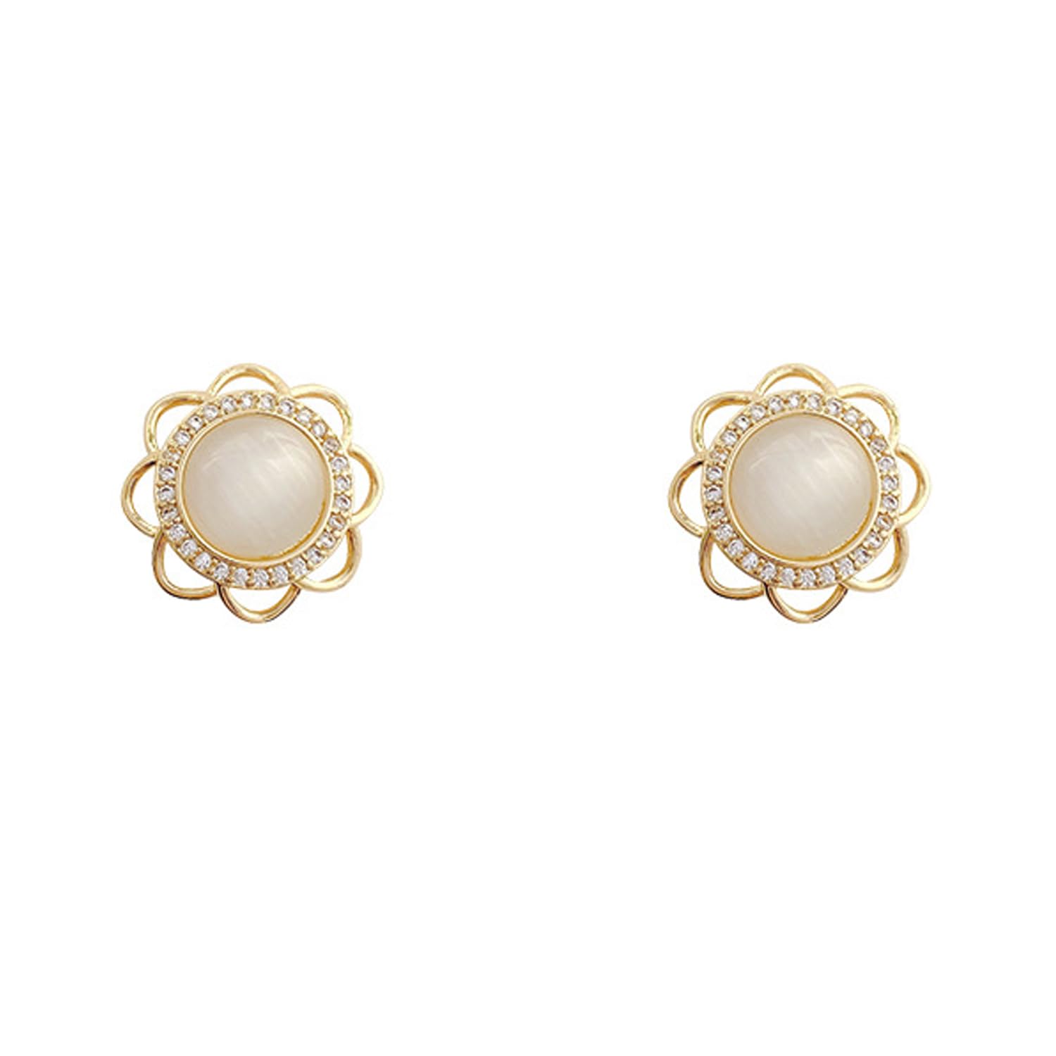 MATIHAY Opal Stud Earrings 925 Sterling Silver - Open Flower Stud Art Vintage Earrings for Women