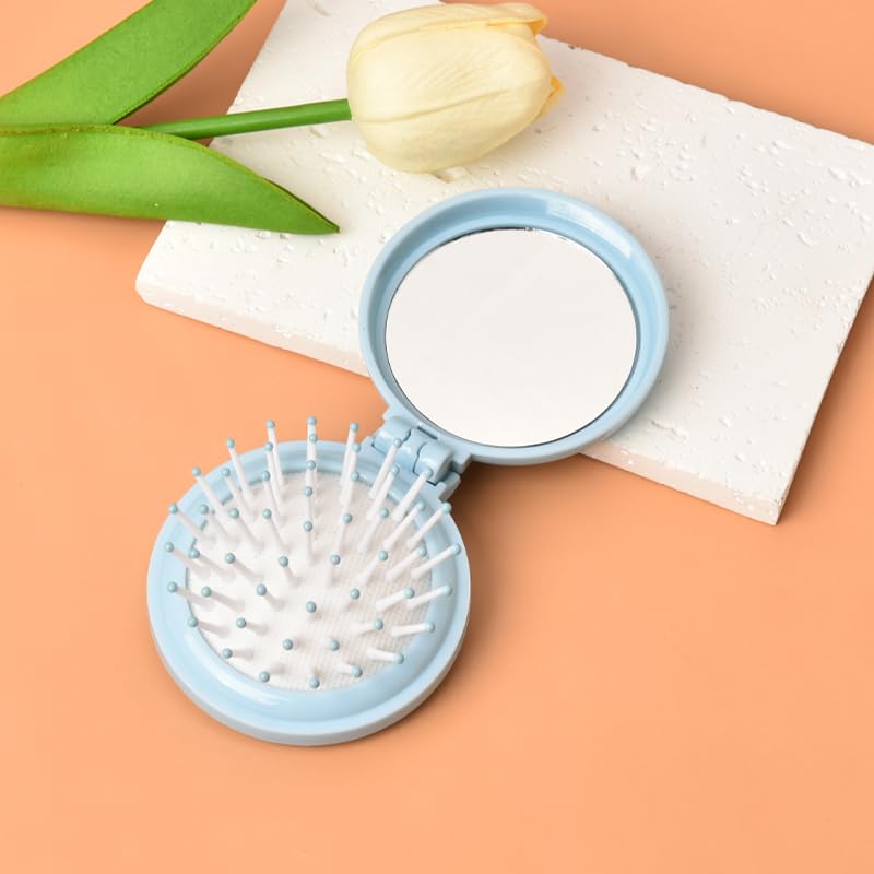 Miniatura 3 de Cepillo de pelo de bolsillo con espejo para niñas y mujeres, cepillo plegable con espejo, tamaño de viaje, mini cepillo compacto para bolso,