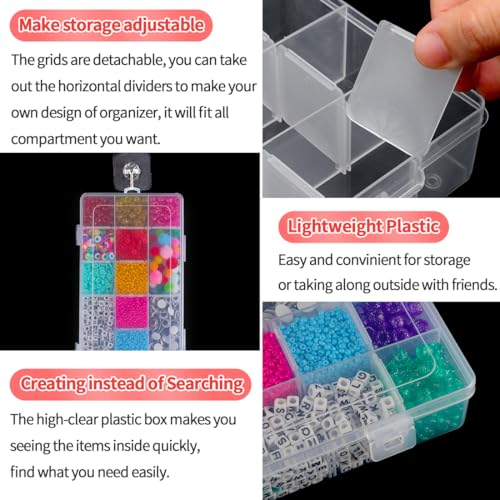 Image of IOOLEEM 18 Grids Adjustable Dividers Plastic Bead Organizer Box, Organizer Container Storage Box, Dividers for bead arts and crafts.(2 Pack)