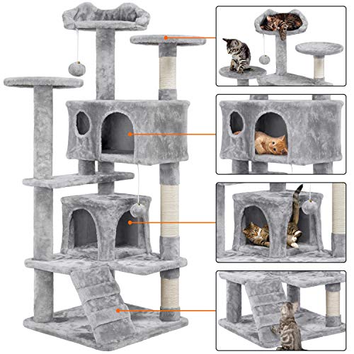Árbol para gato de 54 pulgadas con base estable y casas acolchonadas miniatura 4