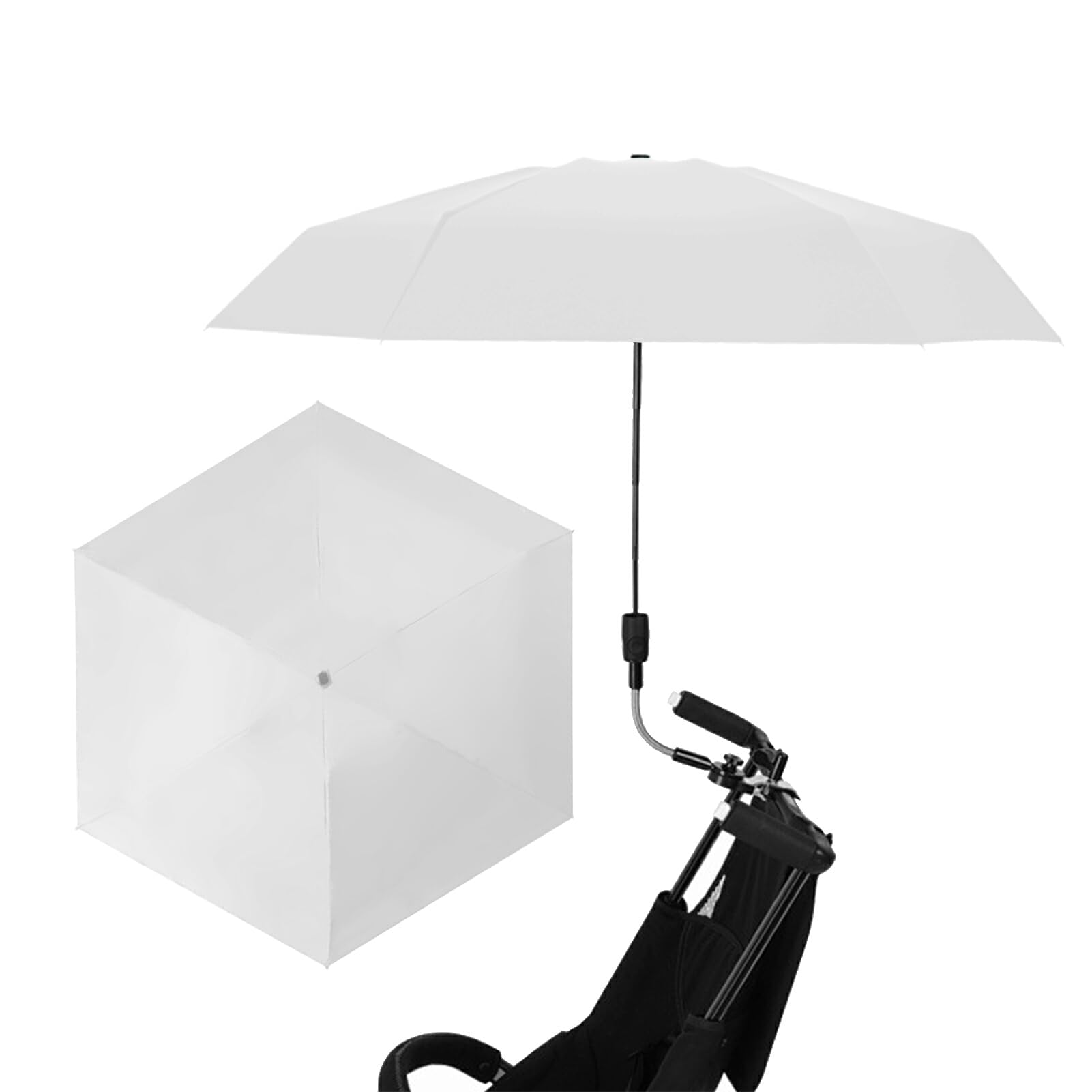 Sombrilla para Cochecito de 90 Cm de Diámetro, 6 Huesos, con Abrazadera, Cochecito Ajustable de 360 ​​grados, Sombrilla de Protección para Cochecito, Paraguas Impermeable para Carrito,(blanco)