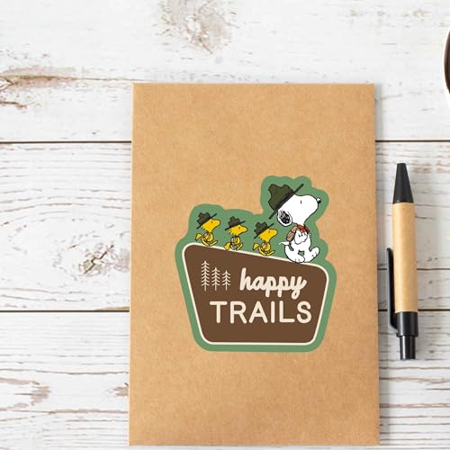 Image of Peanuts Snoopy Happy Trails Adhesive Vinyl Decal - Cute Snoopy Adventure Sticker for Car or Truck