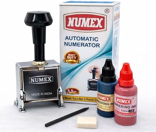 NUMEX (Bill Book) Heavy-Duty 6 Digit Automatic Numbering Machine 5.5mm | Super Fast Operation | Black & Red Ink | Steel He...