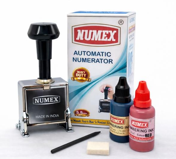 NUMEX (Bill Book) Heavy-Duty 6 Digit Automatic Numbering Machine 5.5mm | Super Fast Operation | Black &amp; Red Ink | Steel He