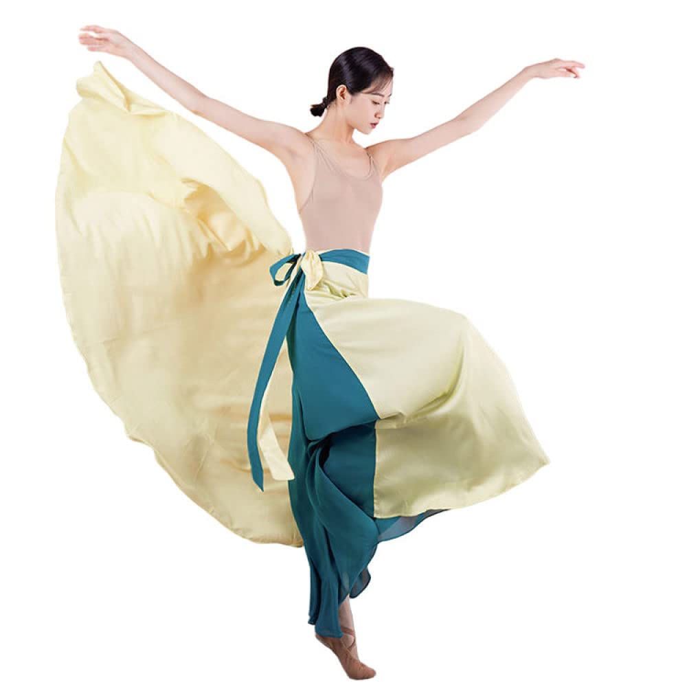 Gonne Da Donna,Gonna Midi In Chiffon Di Raso Da Donna Giallo Verde Gonna Con Lacci Sovrapposti Con Volant Avvolgente Gonna A-Line Grande Swing Flowy Spiaggia Danzatrice Del Ventre Danza Gonne Lunghe