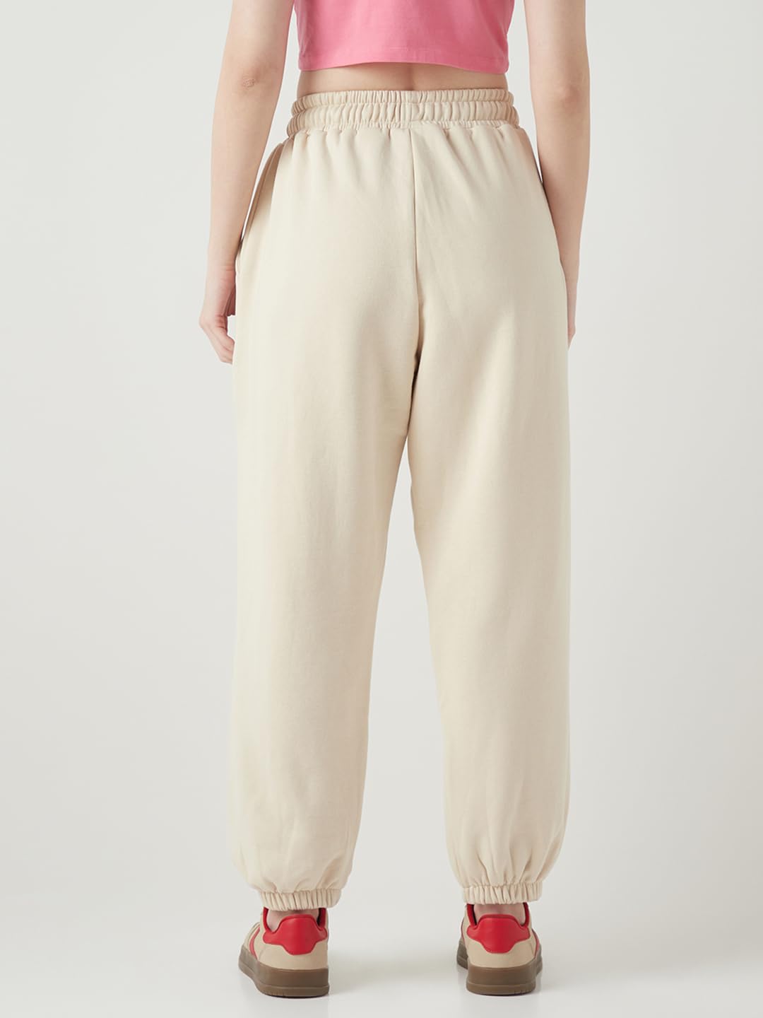 Bewakoof Pantalones deportivos de polialgodón para mujer, de tiro medio, muy holgados, cintura elástica ligera y flexible con cordón, pantalones deportivos casuales relajados, bolsillos laterales