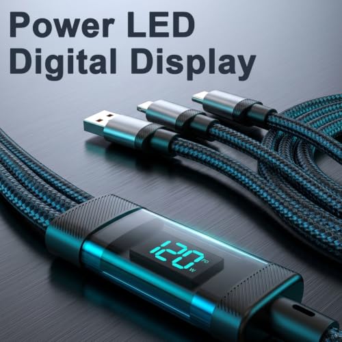 Image of Verilux 3 in 1 Type C Cable Fast Charging with Digital Display 6.6FT /2M, PD 120W Type C /27W Lighting /10W Micro USB Cable with 480Mbps Data Transmission for iPhone 17 /16 /15, Galaxy S26 /S25 /S24