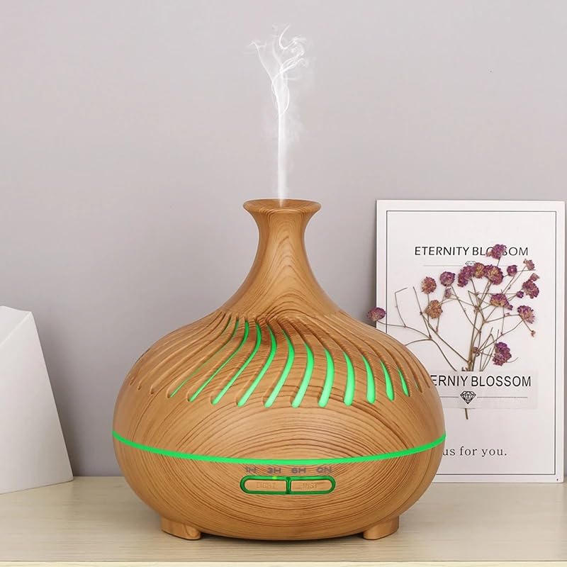 Essential Oil Diffuser, Aromatherapy Diffuser 500ml with Remote Control, 4 Timer & Auto-Off Safety Switch, 7 Color LED Lights Mode, 10 Hours Quiet Humidifier for Bedroom, Office & Home (C.Light Woody)