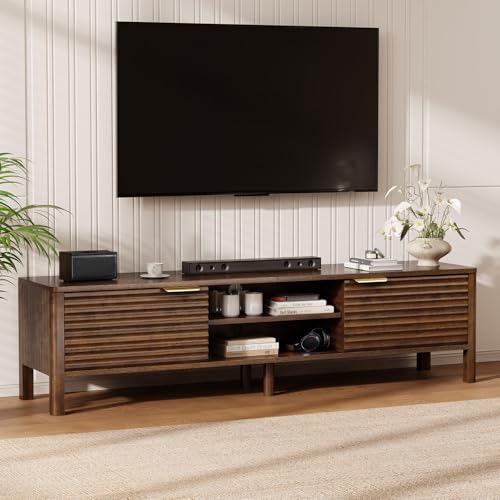 IKALIFE Wooden TV Stand Cabinet - 150cm Long TV Unit With Storage And Adjustable Shelves Television Console Table for TVs up to 65 inch Media Entertainment Center For Living Room Bedroom Walnut